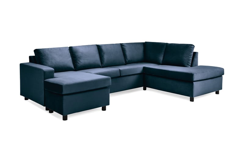 Crazy 4-seters Høyrevendt U-formet Large Sofa med Divan og Sjeselong i Fløyel - Blå - Møbler - Sofaer - U-sofa