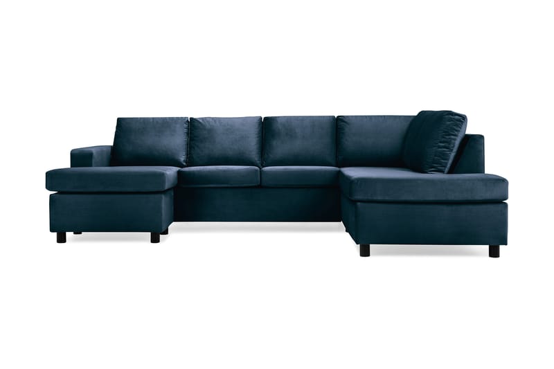 Crazy 4-seters Høyrevendt U-formet Large Sofa med Divan og Sjeselong i Fløyel - Blå - Møbler - Sofaer - U-sofa