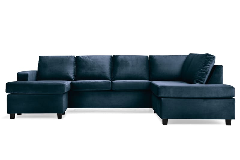 Crazy 4-seters Høyrevendt U-formet Large Sofa med Divan og Sjeselong i Fløyel - Blå - Møbler - Sofaer - U-sofa