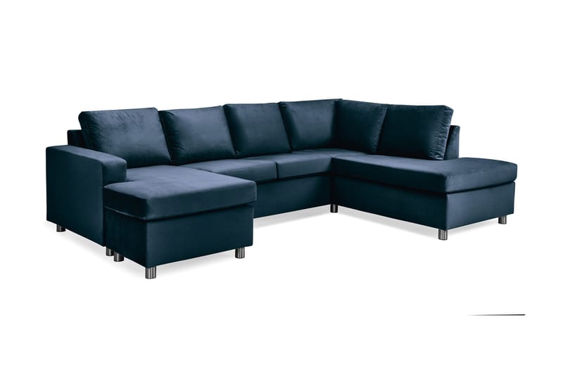 Crazy 4-seters Høyrevendt U-formet Large Sofa med Divan og Sjeselong i Fløyel - Blå - Møbler - Sofaer - U-sofa