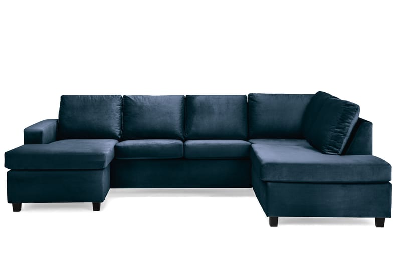 Crazy 4-seters Høyrevendt U-formet Large Sofa med Divan og Sjeselong i Fløyel - Blå - Møbler - Sofaer - U-sofa