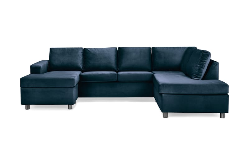 Crazy 4-seters Høyrevendt U-formet Large Sofa med Divan og Sjeselong i Fløyel - Blå - Møbler - Sofaer - U-sofa