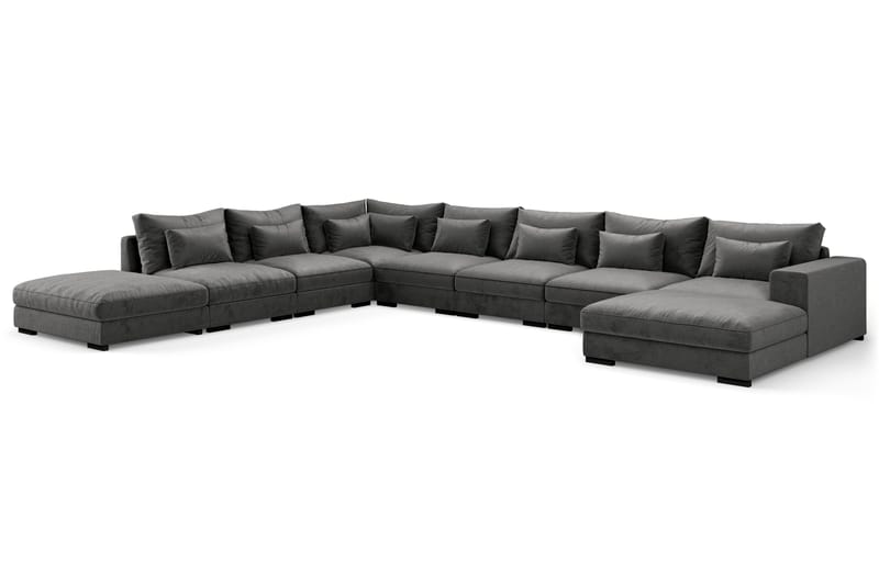 Dubai stor U-modulsofa Large med divan høyre fløyel ekstra dyp - Mørkegrå - Møbler - Sofaer - Modulsofaer - Komplett modulsofa