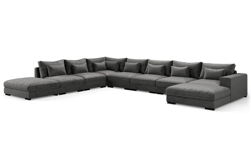 Dubai Stor U-modulsofa Large med Divan Høyre Fløyel - Mørkgrå - Møbler - Sofaer - Modulsofaer - Komplett modulsofa