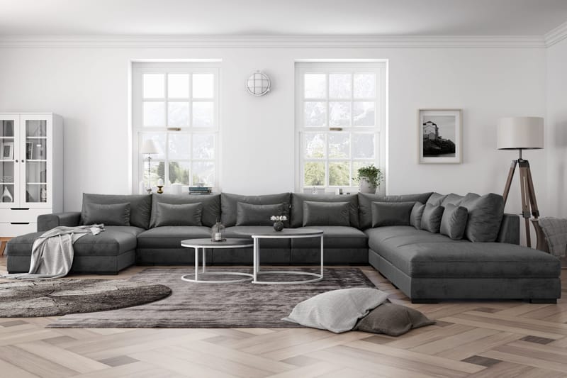 Dubai Stor U-modulsofa med Sjeselong Venstre Fløyel 527 cm - Mørkgrå - Møbler - Sofaer - Modulsofaer - Komplett modulsofa