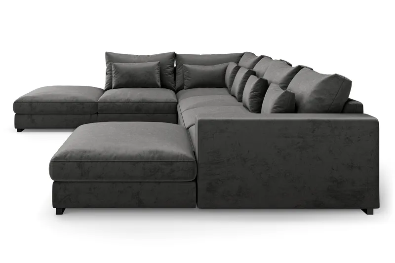 Dubai stor U-sofa modul med divan høyre fløyel ekstra dyp - Mørkegrå - Møbler - Sofaer - Modulsofaer - Komplett modulsofa