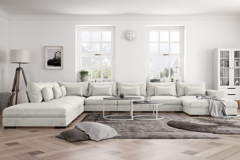 Dubai U-modulsofa Large med Divan Høyre Fløyel - Hvit - Møbler - Sofaer - Fløyel sofaer