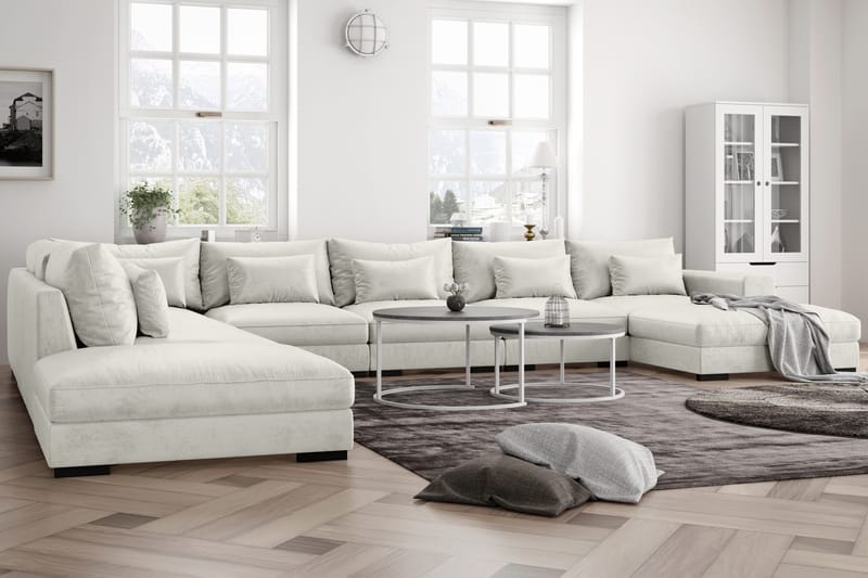 Dubai U-modulsofa Large med Divan Høyre Fløyel - Hvit - Møbler - Sofaer - Fløyel sofaer