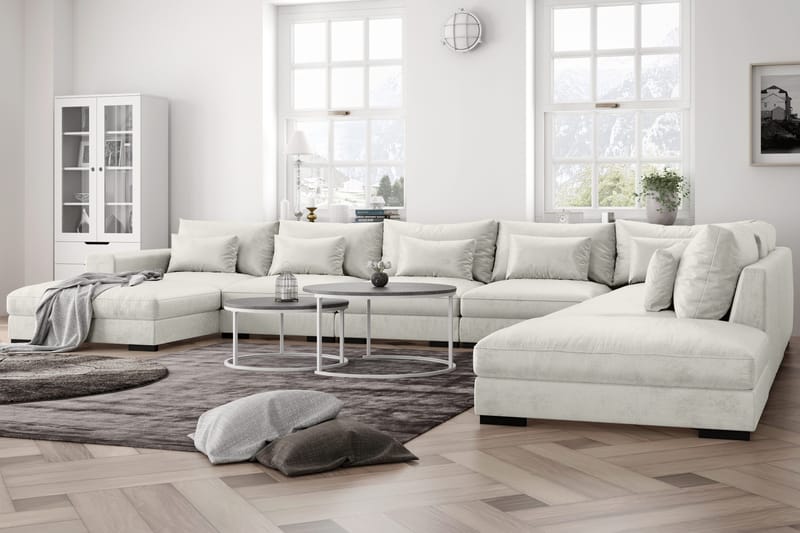 Dubai U-modulsofa Large med Divan Venstre Fløyel ekstra dyp - Hvit - Møbler - Sofaer - U-sofa