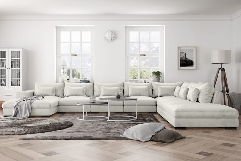 Dubai U-modulsofa Large med Divan Venstre Fløyel - Hvit - Fløyel sofaer - Komplett modulsofa