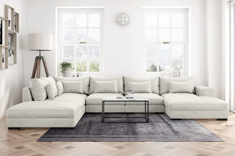 Dubai U-modulsofa med Divan Høyre Fløyel ekstra dyp - Hvit - Møbler - Sofaer - Modulsofaer - Komplett modulsofa