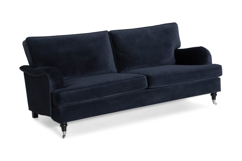 Howard-sofa uten divan og sjeselong Bloomington Howard Classic fløyelssofa 3,5-seter Vera 4, Blå fløyel - Møbler - Sofaer - Sofa 3 seter