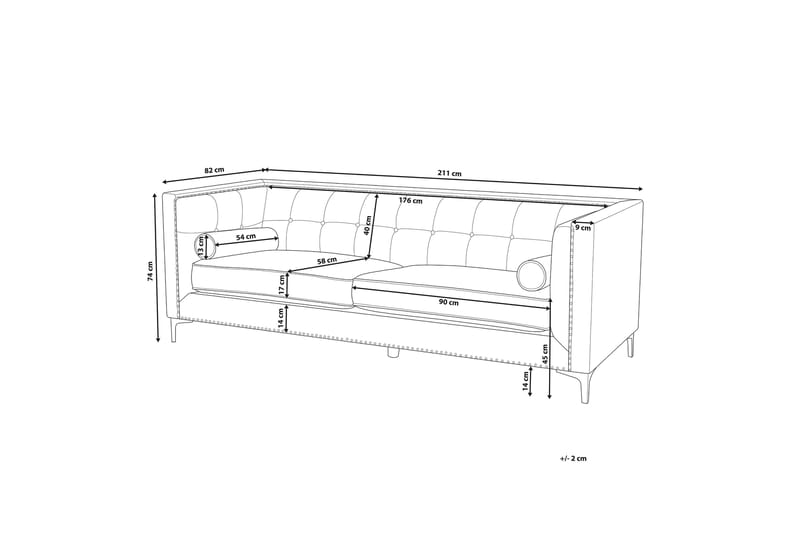 Llawhaden Sofa Fløyel - Blå - Fløyel sofaer - Sofa 3 seter