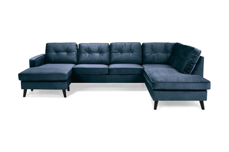 Monroe 4-seters Høyrevendt U-formet Sofa med Divan og Sjeselong i Fløyel - Blå - Møbler - Sofaer - Fløyel sofaer