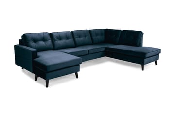 Monroe 4-seters Høyrevendt U-formet Sofa med Divan og Sjeselong i Fløyel - Blå - Møbler - Sofaer - Fløyel sofaer