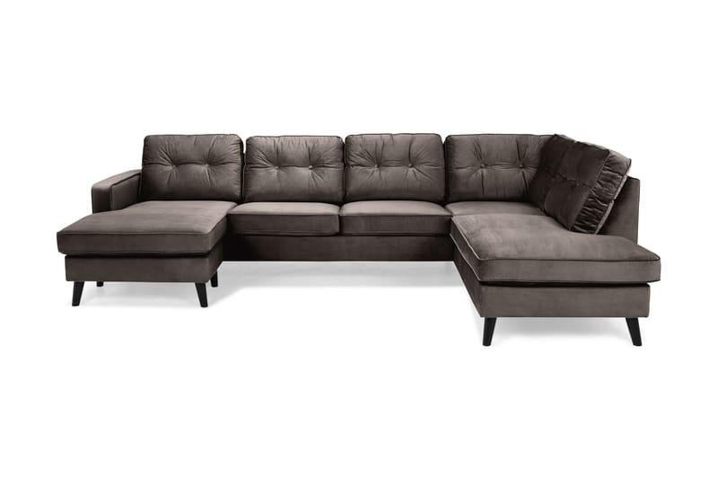 Monroe 4-seters Høyrevendt U-formet Sofa med Divan og Sjeselong i Fløyel - Brun - Møbler - Sofaer - Fløyel sofaer