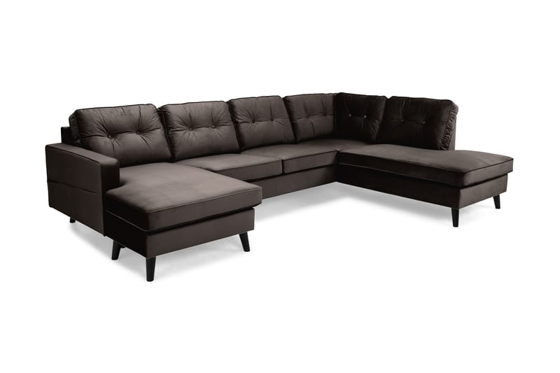 Monroe 4-seters Høyrevendt U-formet Sofa med Divan og Sjeselong i Fløyel - Brun - Møbler - Sofaer - Fløyel sofaer
