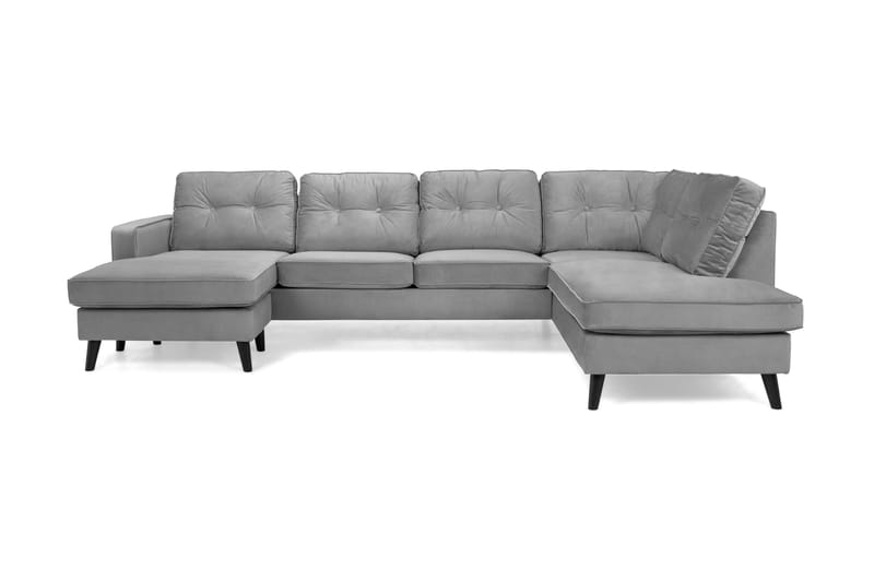 Monroe 4-seters Høyrevendt U-formet Sofa med Divan og Sjeselong i Fløyel - Lys grå - Møbler - Sofaer - Fløyel sofaer