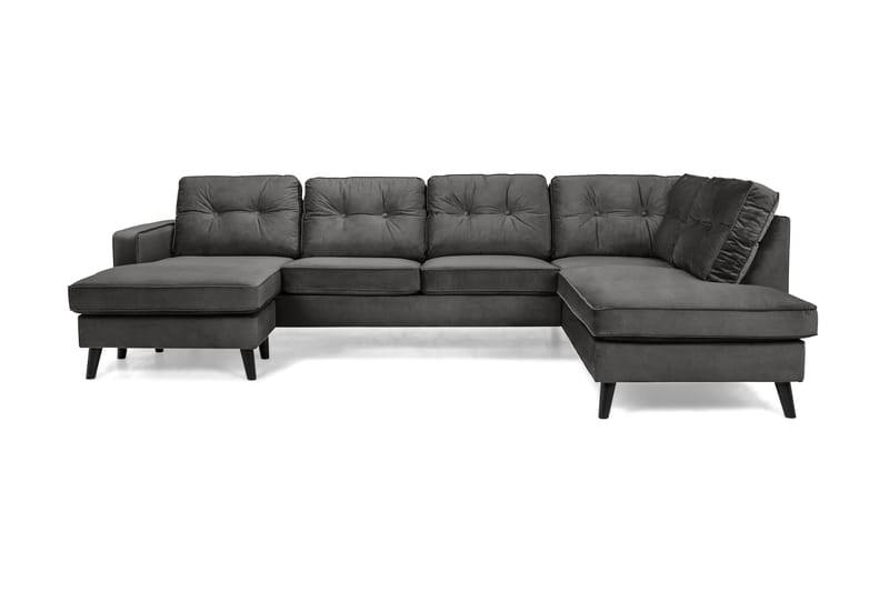 Monroe 4-seters Høyrevendt U-formet Sofa med Divan og Sjeselong i Fløyel - Mørk grå - Møbler - Sofaer - Fløyel sofaer