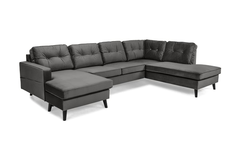 Monroe 4-seters Høyrevendt U-formet Sofa med Divan og Sjeselong i Fløyel - Mørk gr�å - Møbler - Sofaer - Fløyel sofaer