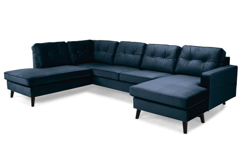 Monroe 4-seters Venstrevendt U-formet Sofa med Divan og Sjeselong i Fløyel - Blå - Møbler - Sofaer - Fløyel sofaer