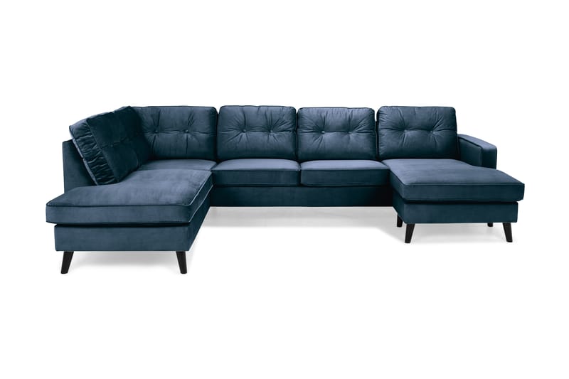 Monroe 4-seters Venstrevendt U-formet Sofa med Divan og Sjeselong i Fløyel - Blå - Møbler - Sofaer - Fløyel sofaer