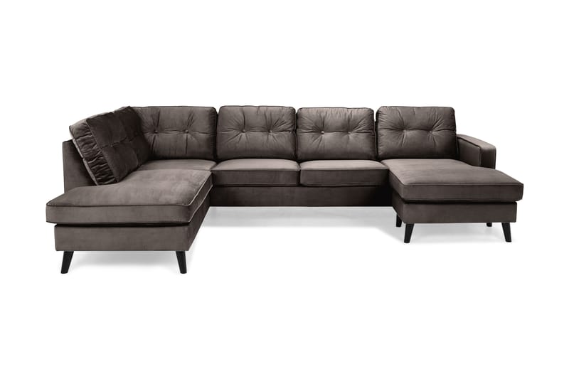 Monroe 4-seters Venstrevendt U-formet Sofa med Divan og Sjeselong i Fløyel - Brun - Møbler - Sofaer - Fløyel sofaer