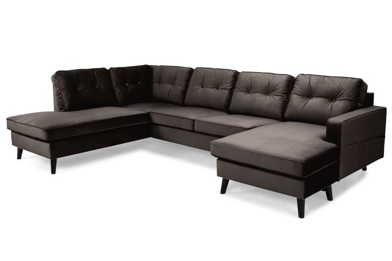 Monroe 4-seters Venstrevendt U-formet Sofa med Divan og Sjeselong i Fløyel - Brun - Møbler - Sofaer - Fløyel sofaer
