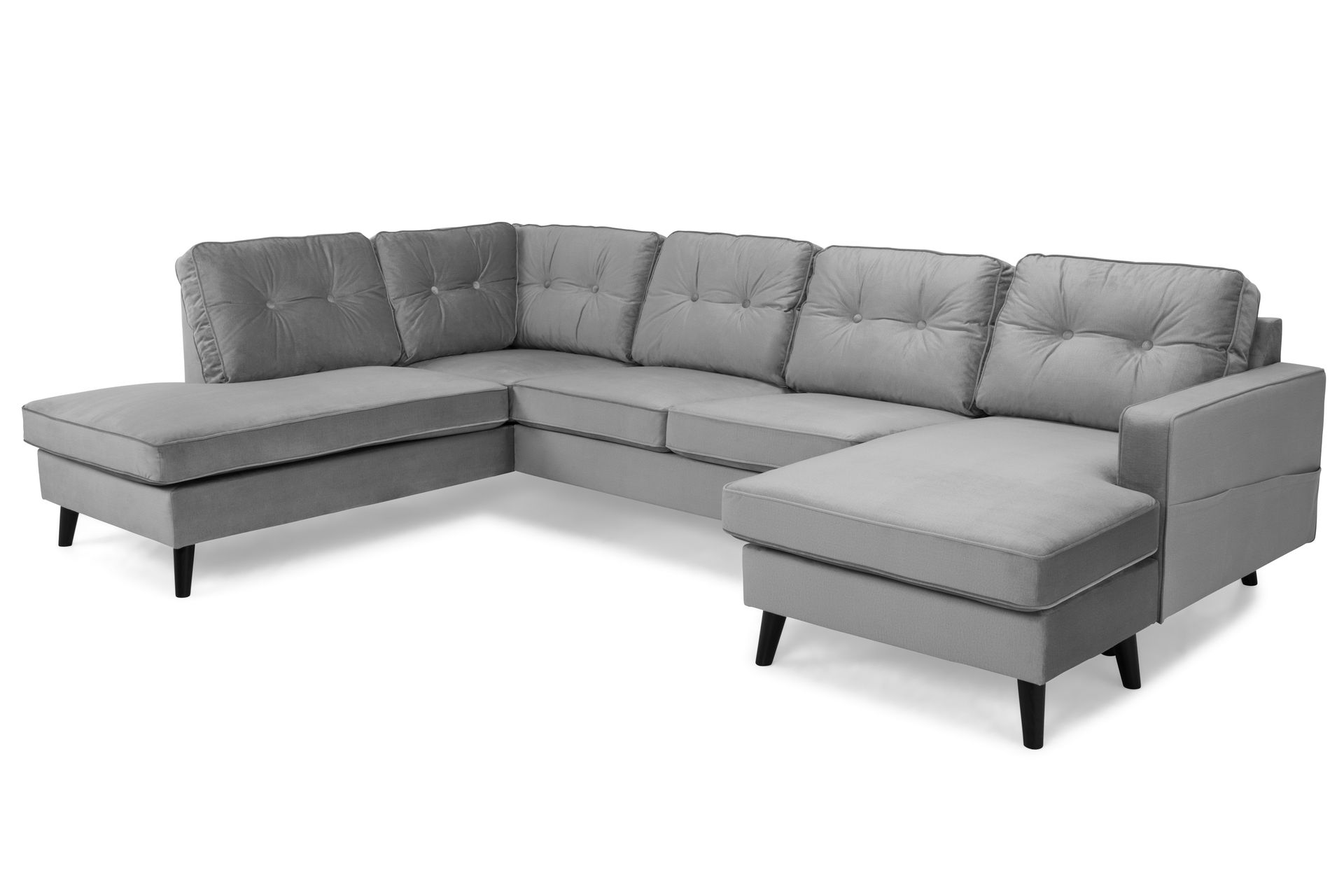 Monroe 4-seters Venstrevendt U-formet Sofa med Divan og Sjeselong i Fløyel - Lys grå - Møbler - Sofaer - Fløyel sofaer