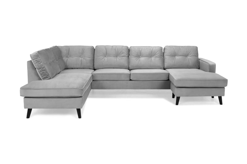 Monroe 4-seters Venstrevendt U-formet Sofa med Divan og Sjeselong i Fløyel - Lys grå - Møbler - Sofaer - Fløyel sofaer