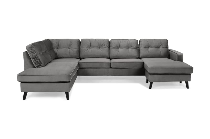Monroe 4-seters Venstrevendt U-formet Sofa med Divan og Sjeselong i Fløyel - Mørk grå - Møbler - Sofaer - Fløyel sofaer
