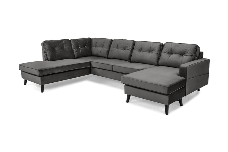 Monroe 4-seters Venstrevendt U-formet Sofa med Divan og Sjeselong i Fløyel - Mørk grå - Møbler - Sofaer - Fløyel sofaer