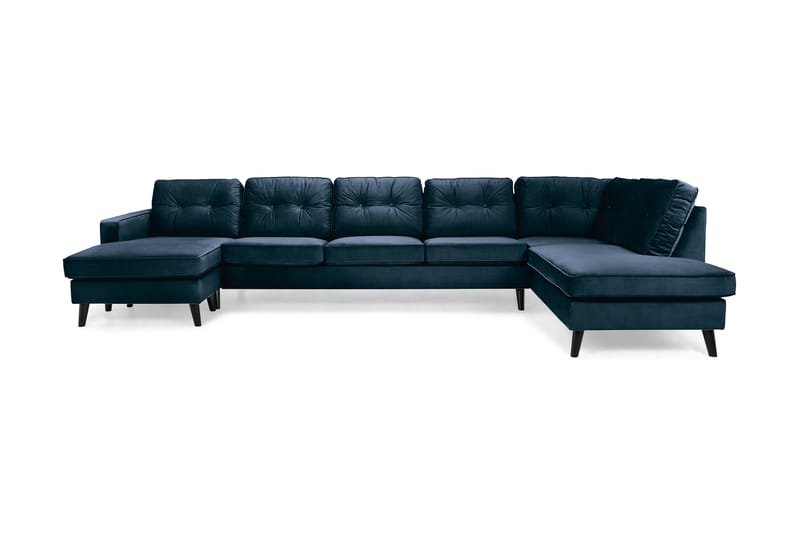 Monroe 6-seters Høyrevendt U-formet Large Sofa med Divan og Sjeselong i Fløyel - Blå - Møbler - Sofaer - Fløyel sofaer
