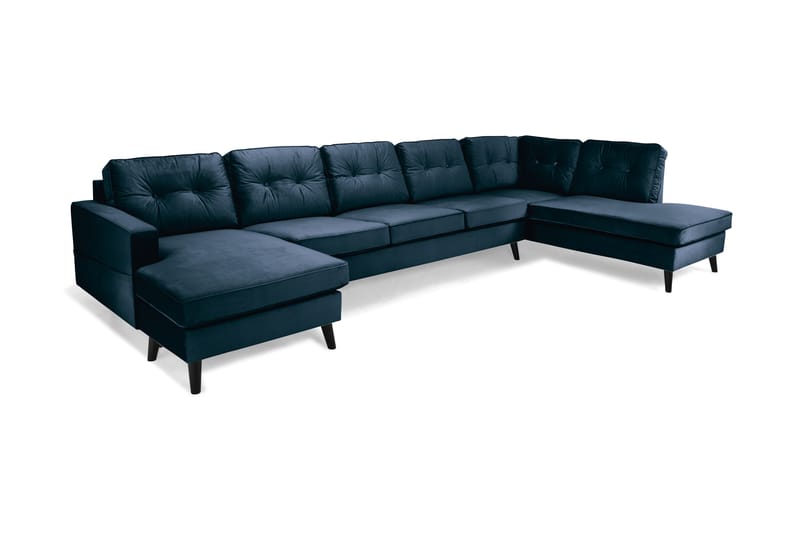 Monroe 6-seters Høyrevendt U-formet Large Sofa med Divan og Sjeselong i Fløyel - Blå - Møbler - Sofaer - Fløyel sofaer