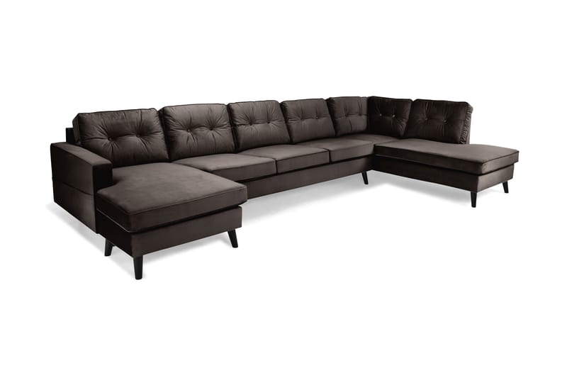 Monroe 6-seters Høyrevendt U-formet Large Sofa med Divan og Sjeselong i Fløyel - Brun - Møbler - Sofaer - Fløyel sofaer