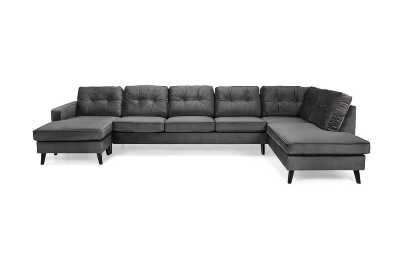 Monroe 6-seters Høyrevendt U-formet Large Sofa med Divan og Sjeselong i Fløyel - Mørk grå - Møbler - Sofaer - Fløyel sofaer