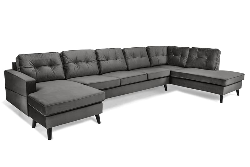 Monroe 6-seters Høyrevendt U-formet Large Sofa med Divan og Sjeselong i Fløyel - Mørk grå - Møbler - Sofaer - Fløyel sofaer