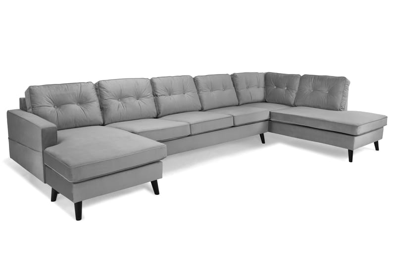 Monroe 6-seters Høyrevendt U-formet Sofa med Divan og Sjeselong i Fløyel - Lys grå - Møbler - Sofaer - Fløyel sofaer