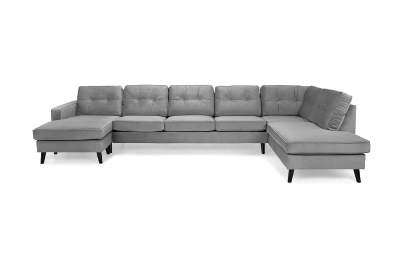 Monroe 6-seters Høyrevendt U-formet Sofa med Divan og Sjeselong i Fløyel - Lys grå - Møbler - Sofaer - Fløyel sofaer