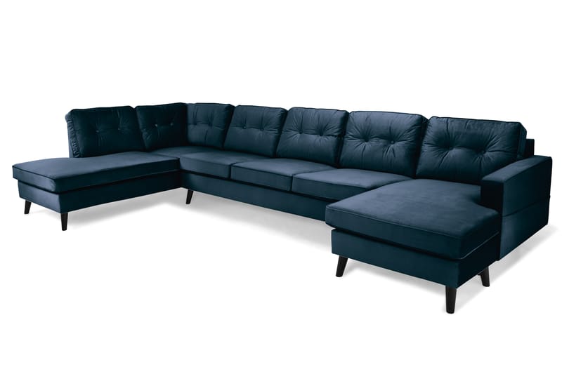 Monroe 6-seters Venstrevendt U-formet Large Sofa med Divan og Sjeselong i Fløyel - Blå - Møbler - Sofaer - Fløyel sofaer
