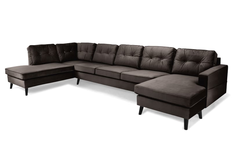 Monroe 6-seters Venstrevendt U-formet Large Sofa med Divan og Sjeselong i Fløyel - Brun - Møbler - Sofaer - Fløyel sofaer
