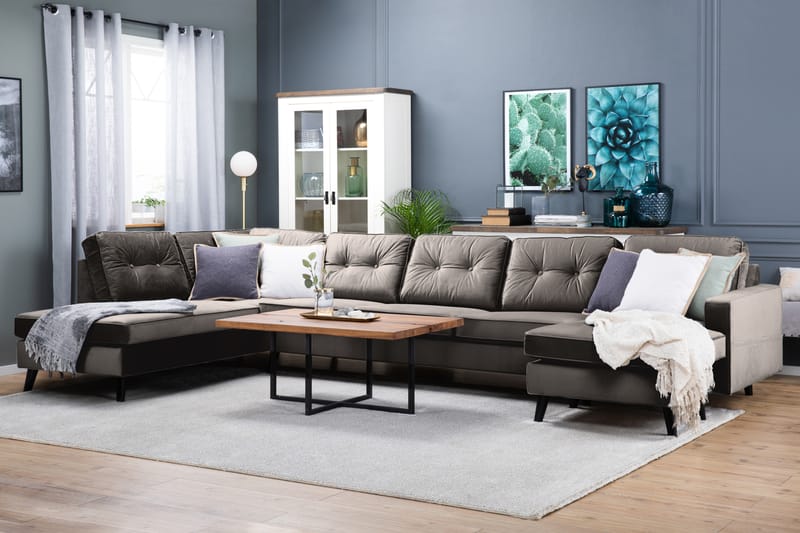 Monroe 6-seters Venstrevendt U-formet Large Sofa med Divan og Sjeselong i Fløyel - Brun - Møbler - Sofaer - Fløyel sofaer