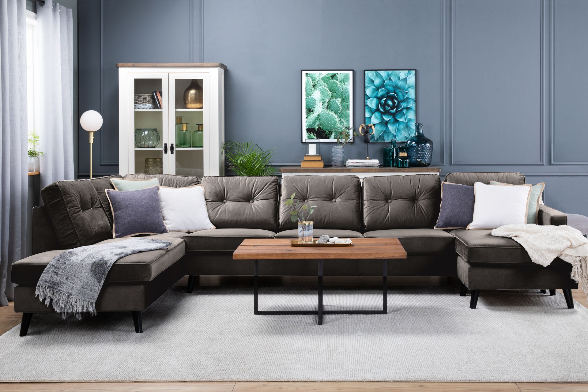 Monroe 6-seters Venstrevendt U-formet Large Sofa med Divan og Sjeselong i Fløyel - Brun - Møbler - Sofaer - Fløyel sofaer