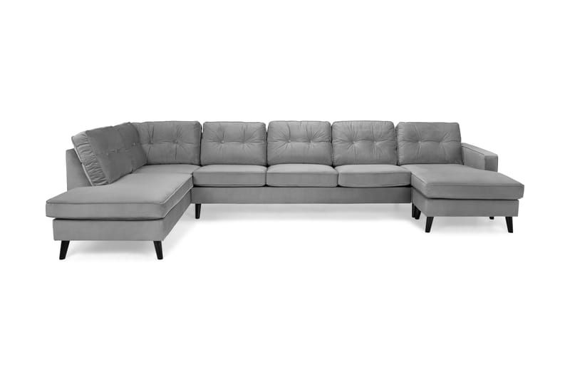 Monroe 6-seters Venstrevendt U-formet Large Sofa med Divan og Sjeselong i Fløyel - Lys grå - Møbler - Sofaer - Fløyel sofaer