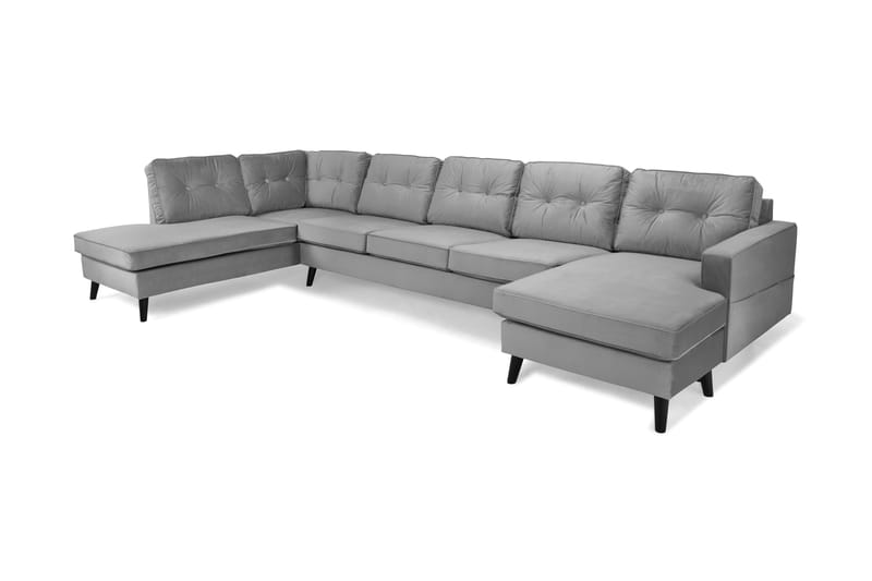 Monroe 6-seters Venstrevendt U-formet Large Sofa med Divan og Sjeselong i Fløyel - Lys grå - Møbler - Sofaer - Fløyel sofaer