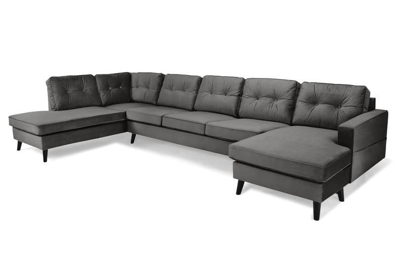 Monroe 6-seters Venstrevendt U-formet Large Sofa med Divan og Sjeselong i Fløyel - Mørk grå - Møbler - Sofaer - Fløyel sofaer