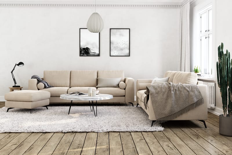 Ocean Lyx 3-seter Sofa - Beige/Fløyel - Fløyel sofaer - 2 seter sofa