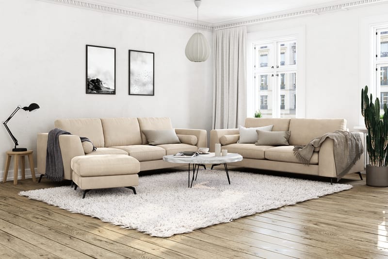 Ocean Lyx 3-seter Sofa - Beige/Fløyel - Fløyel sofaer - 2 seter sofa