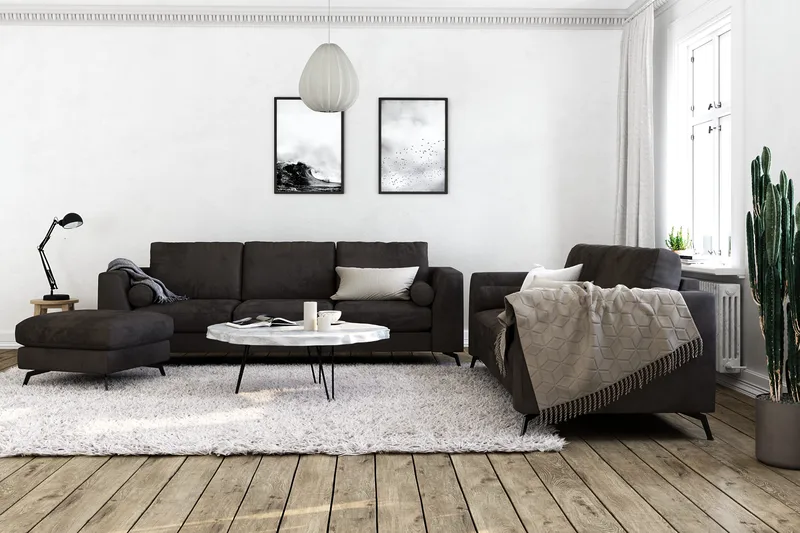 Ocean Lyx 3-seters Fløyelssofa - Mørk grå - Møbler - Sofaer - Sofa 3 seter