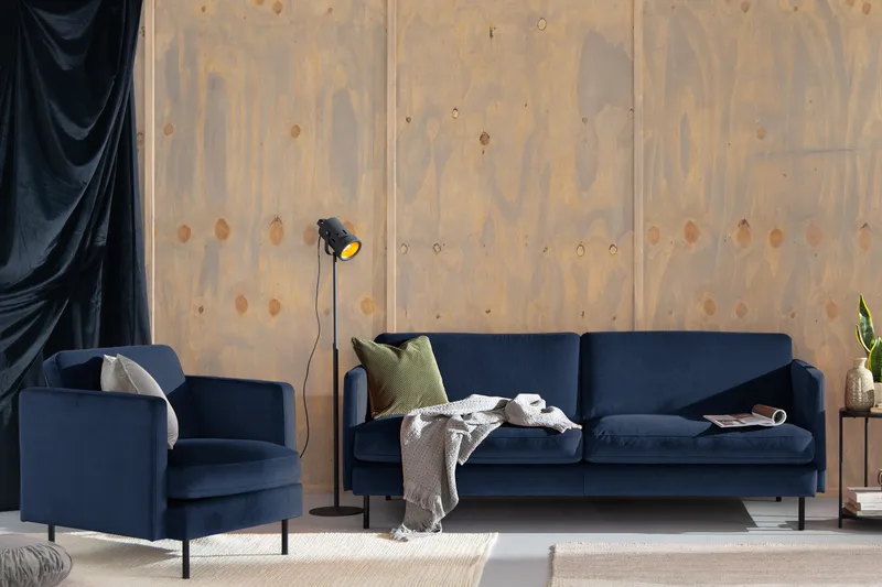 Teodin Fløyelssofa 3-seters - Blå - Møbler - Sofaer - Fløyel sofaer